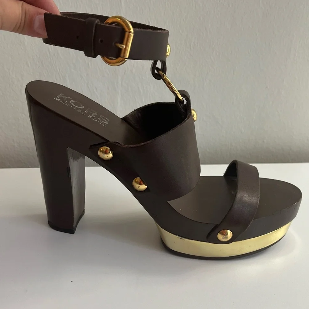 Michael Kors Brown Leather Platform Heel Sandals